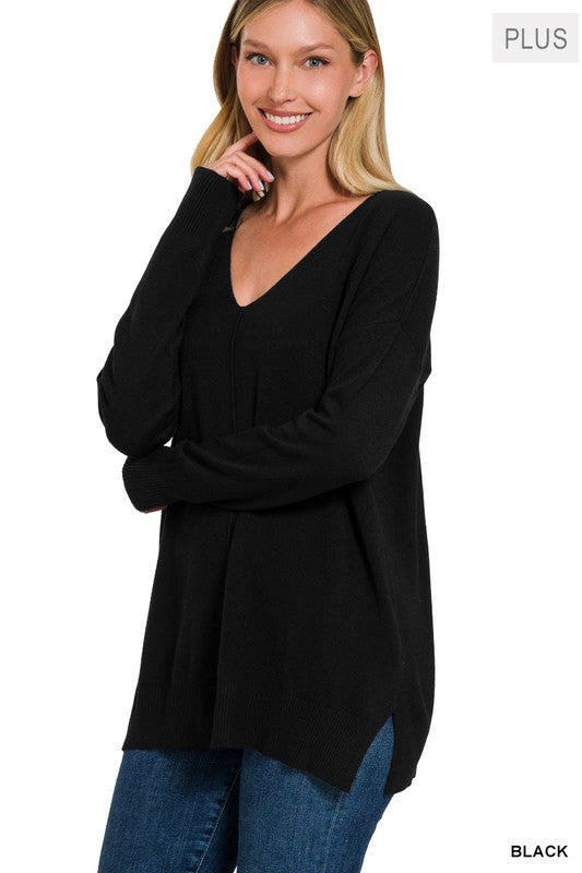 Zenana Plus Front Seam Lightweight Knit Sweater-ZENANA-BLACK-1X/2X-[option4]-[option5]-[option6]-[option7]-[option8]-Shop-Boutique-Clothing-for-Women-Online