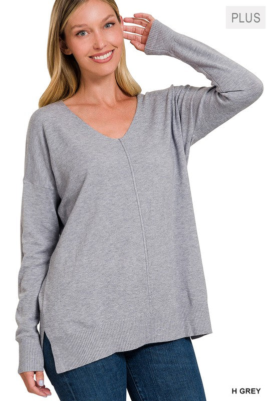 Zenana Plus Front Seam Lightweight Knit Sweater-ZENANA-H GREY-1X/2X-[option4]-[option5]-[option6]-[option7]-[option8]-Shop-Boutique-Clothing-for-Women-Online