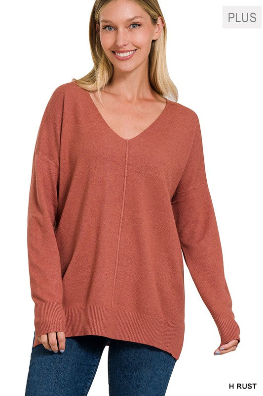 Zenana Plus Front Seam Lightweight Knit Sweater-ZENANA-[option4]-[option5]-[option6]-[option7]-[option8]-Shop-Boutique-Clothing-for-Women-Online