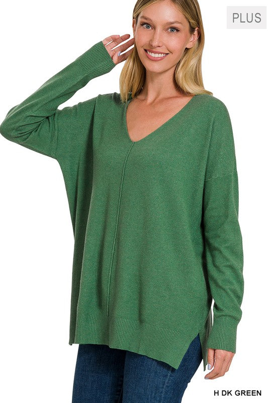 Zenana Plus Front Seam Lightweight Knit Sweater-ZENANA-H DK GREEN-1X/2X-[option4]-[option5]-[option6]-[option7]-[option8]-Shop-Boutique-Clothing-for-Women-Online