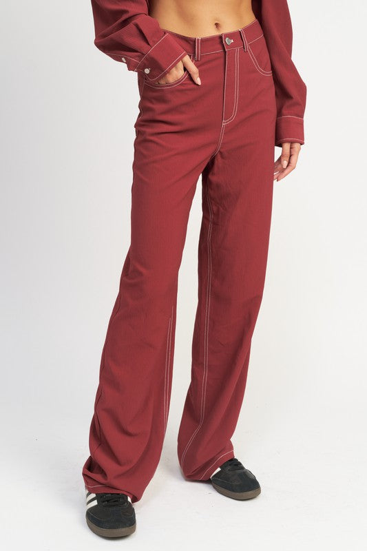 CONTRAST STITCHING STRAIGHT LEG PANTS-Emory Park-[option4]-[option5]-[option6]-[option7]-[option8]-Shop-Boutique-Clothing-for-Women-Online