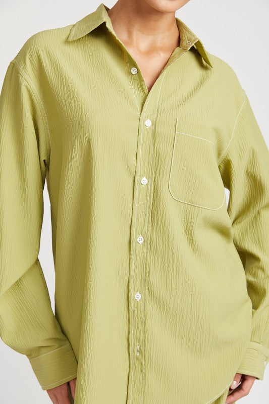 CONTRASTED STITCH BUTTON DOWN SHIRT-Emory Park-[option4]-[option5]-[option6]-[option7]-[option8]-Shop-Boutique-Clothing-for-Women-Online