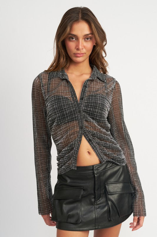 BUTTON DOWN SHEER TOP-Emory Park-[option4]-[option5]-[option6]-[option7]-[option8]-Shop-Boutique-Clothing-for-Women-Online