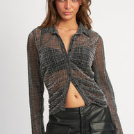 BUTTON DOWN SHEER TOP-Emory Park-[option4]-[option5]-[option6]-[option7]-[option8]-Shop-Boutique-Clothing-for-Women-Online