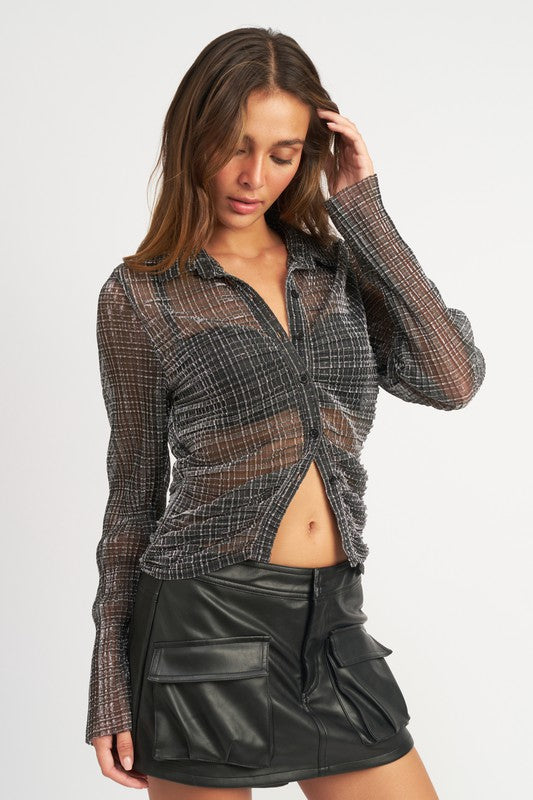 BUTTON DOWN SHEER TOP-Emory Park-[option4]-[option5]-[option6]-[option7]-[option8]-Shop-Boutique-Clothing-for-Women-Online
