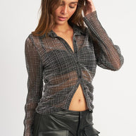 BUTTON DOWN SHEER TOP-Emory Park-[option4]-[option5]-[option6]-[option7]-[option8]-Shop-Boutique-Clothing-for-Women-Online