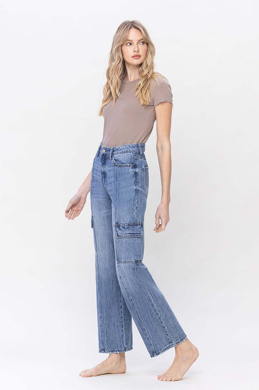 Vervet High Rise Dad Cargo Jeans-VERVET by Flying Monkey-[option4]-[option5]-[option6]-[option7]-[option8]-Shop-Boutique-Clothing-for-Women-Online