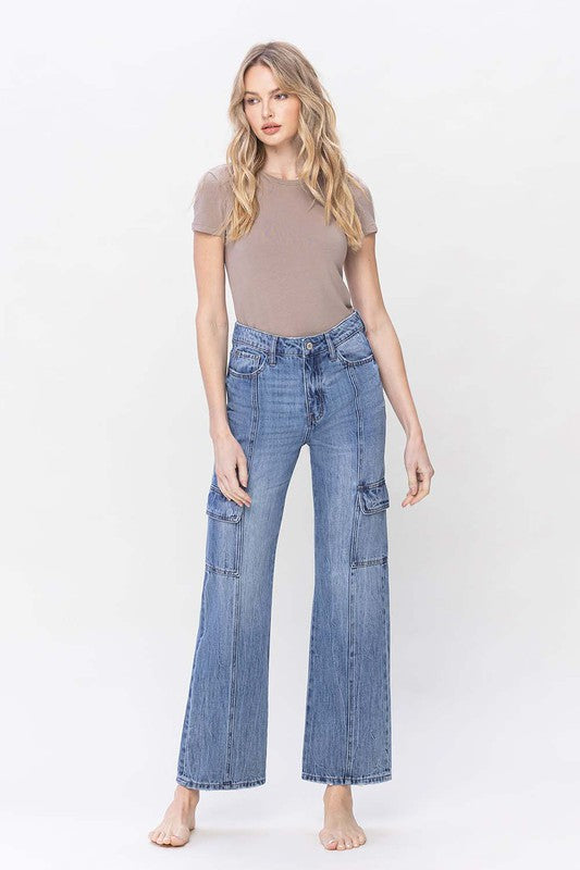 Vervet High Rise Dad Cargo Jeans-VERVET by Flying Monkey-[option4]-[option5]-[option6]-[option7]-[option8]-Shop-Boutique-Clothing-for-Women-Online