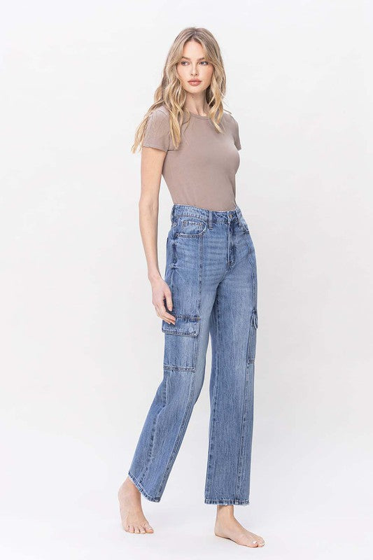 Vervet High Rise Dad Cargo Jeans-VERVET by Flying Monkey-[option4]-[option5]-[option6]-[option7]-[option8]-Shop-Boutique-Clothing-for-Women-Online