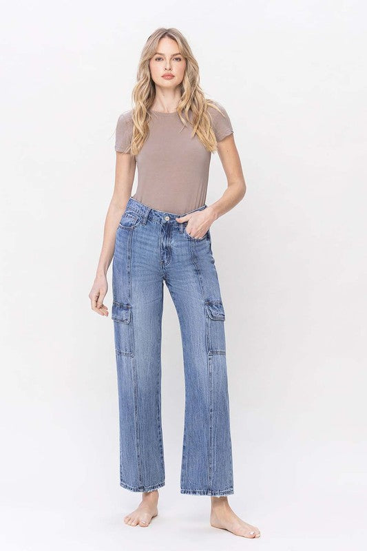 Vervet High Rise Dad Cargo Jeans-VERVET by Flying Monkey-CHARM-24-[option4]-[option5]-[option6]-[option7]-[option8]-Shop-Boutique-Clothing-for-Women-Online