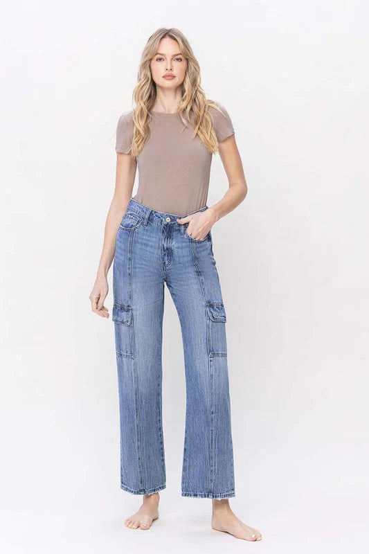 Vervet High Rise Dad Cargo Jeans-The Bee Chic Boutique-[option4]-[option5]-[option6]-[option7]-[option8]-Shop-Boutique-Clothing-for-Women-Online