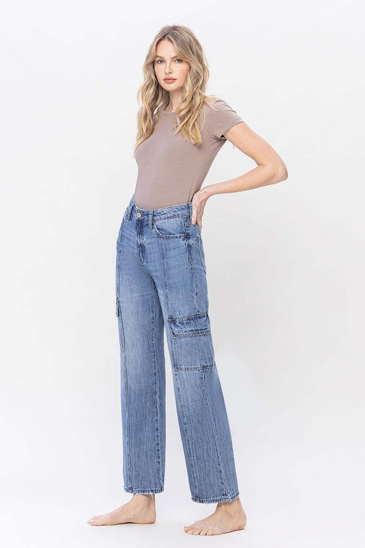 Vervet High Rise Dad Cargo Jeans-VERVET by Flying Monkey-[option4]-[option5]-[option6]-[option7]-[option8]-Shop-Boutique-Clothing-for-Women-Online