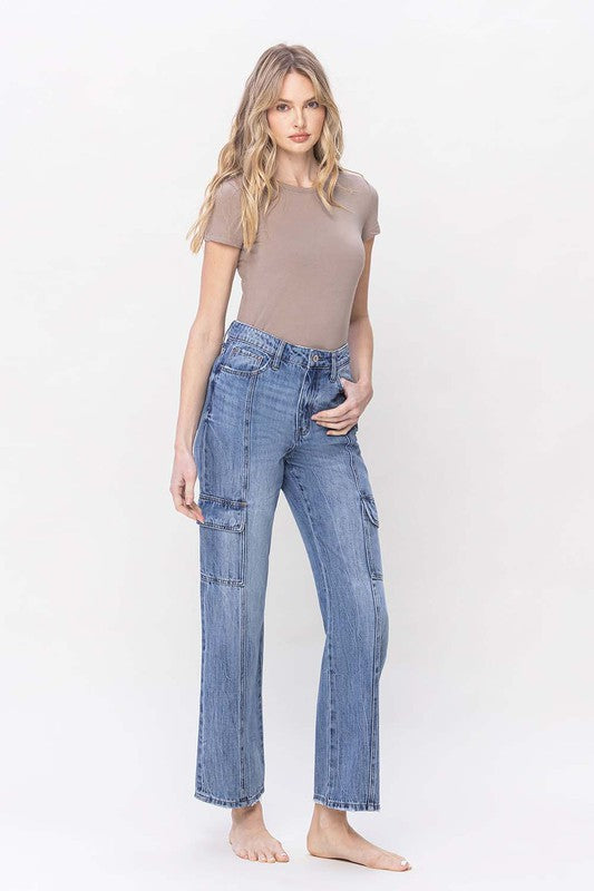 Vervet High Rise Dad Cargo Jeans-VERVET by Flying Monkey-[option4]-[option5]-[option6]-[option7]-[option8]-Shop-Boutique-Clothing-for-Women-Online