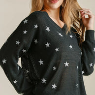Umgee Full Size Star V-Neck Long Sleeve Sweater-Blouses-Trendsi-[option4]-[option5]-[option6]-[option7]-[option8]-Shop-Boutique-Clothing-for-Women-Online
