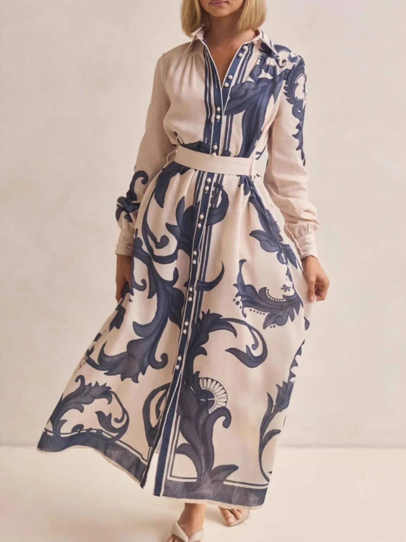 Printed Button Down Belted Shirt Dress-Dresses-Trendsi-[option4]-[option5]-[option6]-[option7]-[option8]-Shop-Boutique-Clothing-for-Women-Online