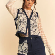 Davi & Dani Lace Patch Open Front Denim Vest-Vest-Trendsi-[option4]-[option5]-[option6]-[option7]-[option8]-Shop-Boutique-Clothing-for-Women-Online