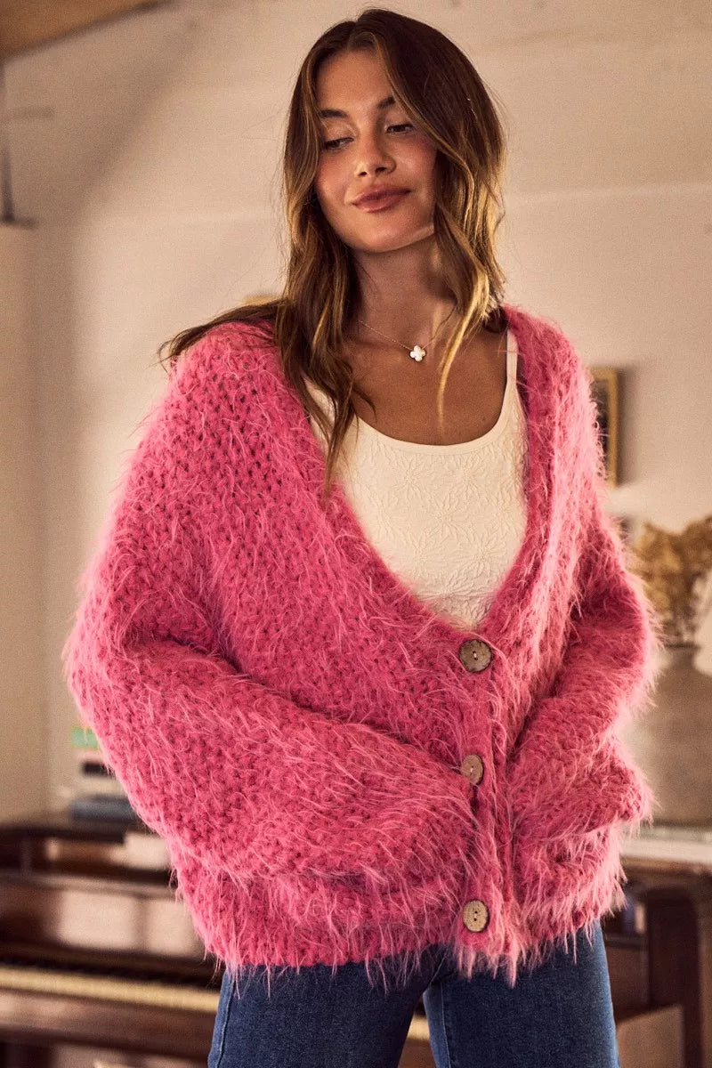 SO ME Soft Touch Hairy Loose Fit Cozy Sweater Cardigan-Cardigans-Trendsi-[option4]-[option5]-[option6]-[option7]-[option8]-Shop-Boutique-Clothing-for-Women-Online