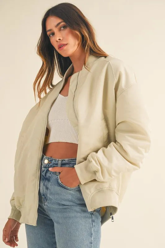 MABLE Back Ruched Utiltiy Bomber Jacket-Jackets-Trendsi-[option4]-[option5]-[option6]-[option7]-[option8]-Shop-Boutique-Clothing-for-Women-Online