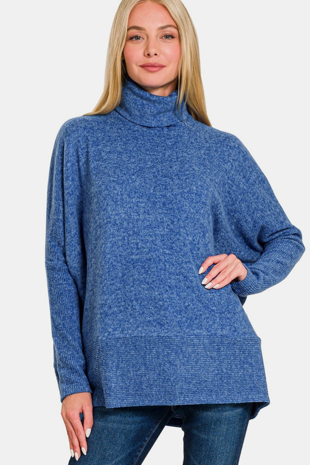 Zenana Brushed Melange Hacci Turtleneck Sweater-Trendsi-Lt Navy-S/M-[option4]-[option5]-[option6]-[option7]-[option8]-Shop-Boutique-Clothing-for-Women-Online