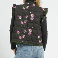 Umgee Ruffled Quilted Floral Snap Down Vest-Vest-Trendsi-[option4]-[option5]-[option6]-[option7]-[option8]-Shop-Boutique-Clothing-for-Women-Online