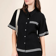 VERY J Crinkled Woven Shirt Top & Shorts Set-2 piece set-Trendsi-[option4]-[option5]-[option6]-[option7]-[option8]-Shop-Boutique-Clothing-for-Women-Online