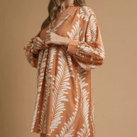 Umgee Leaf Print Notched Mini Babydoll Dress-Dresses-Trendsi-[option4]-[option5]-[option6]-[option7]-[option8]-Shop-Boutique-Clothing-for-Women-Online