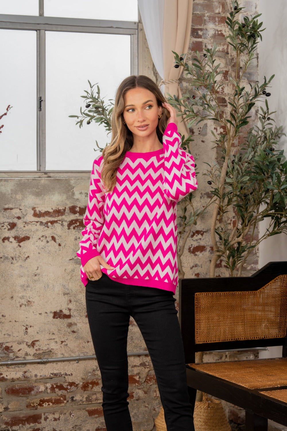 Sew In Love Wave Stripe Contrast Long Sleeve Sweater-Trendsi-[option4]-[option5]-[option6]-[option7]-[option8]-Shop-Boutique-Clothing-for-Women-Online