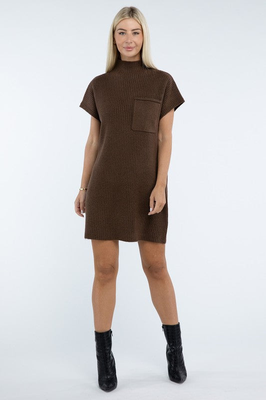 Zenana Mock Neck Short Sleeve Sweater Dress with Pocket-ZENANA-[option4]-[option5]-[option6]-[option7]-[option8]-Shop-Boutique-Clothing-for-Women-Online