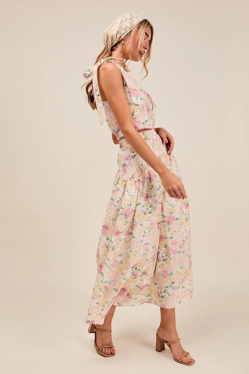 SO ME Floral Printed Woven Shoulder Bow Tie Top and Skirt Set-Dresses-Trendsi-[option4]-[option5]-[option6]-[option7]-[option8]-Shop-Boutique-Clothing-for-Women-Online