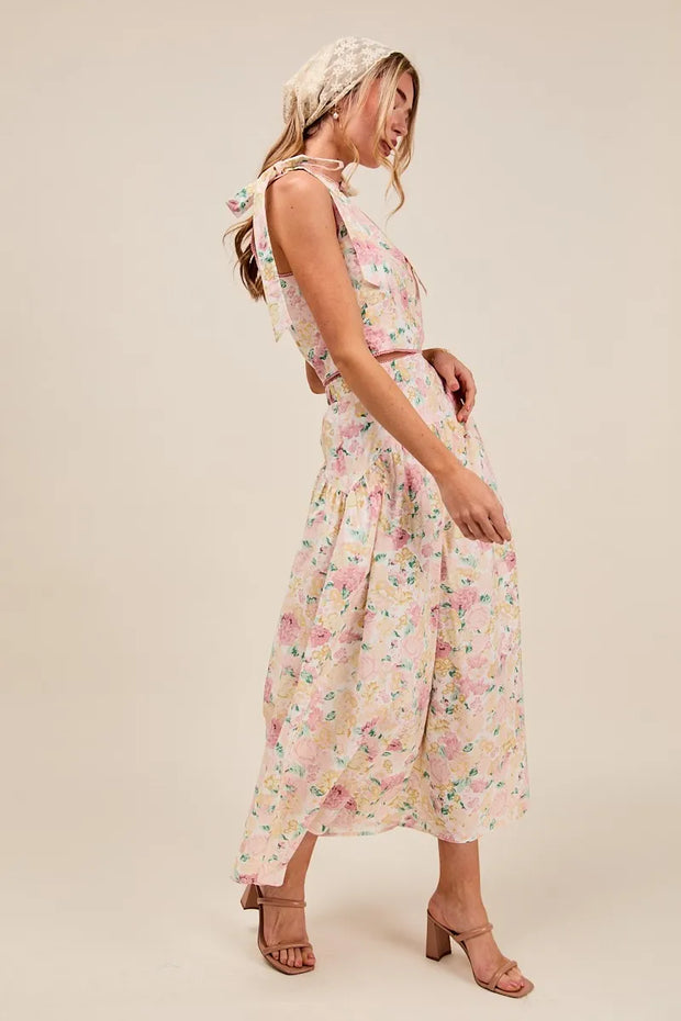SO ME Floral Printed Woven Shoulder Bow Tie Top and Skirt Set-Dresses-Trendsi-[option4]-[option5]-[option6]-[option7]-[option8]-Shop-Boutique-Clothing-for-Women-Online