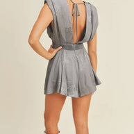 MABLE Draped Romper with Pleated Shoulder Pad Detail-Jumpsuits & Rompers-Trendsi-[option4]-[option5]-[option6]-[option7]-[option8]-Shop-Boutique-Clothing-for-Women-Online