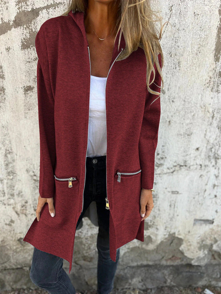 Zip Up Drop Shoulder Longline Hooded Jacket-Trendsi-Burgundy-S-[option4]-[option5]-[option6]-[option7]-[option8]-Shop-Boutique-Clothing-for-Women-Online