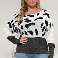 Plus Size Leopard Round Neck Long Sleeve Sweater-Sweaters-Trendsi-[option4]-[option5]-[option6]-[option7]-[option8]-Shop-Boutique-Clothing-for-Women-Online