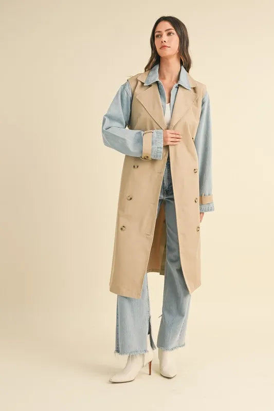 MABLE Layered Look Trench Coat With Denim Jacket-Coats & Jackets-Trendsi-[option4]-[option5]-[option6]-[option7]-[option8]-Shop-Boutique-Clothing-for-Women-Online