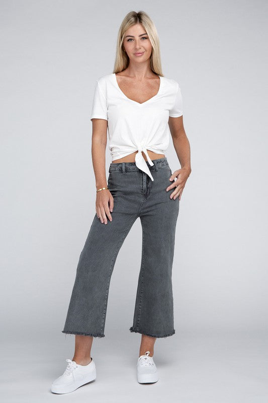 Zenana Acid Washed High Waist Frayed Hem Straight Pants-ZENANA-[option4]-[option5]-[option6]-[option7]-[option8]-Shop-Boutique-Clothing-for-Women-Online