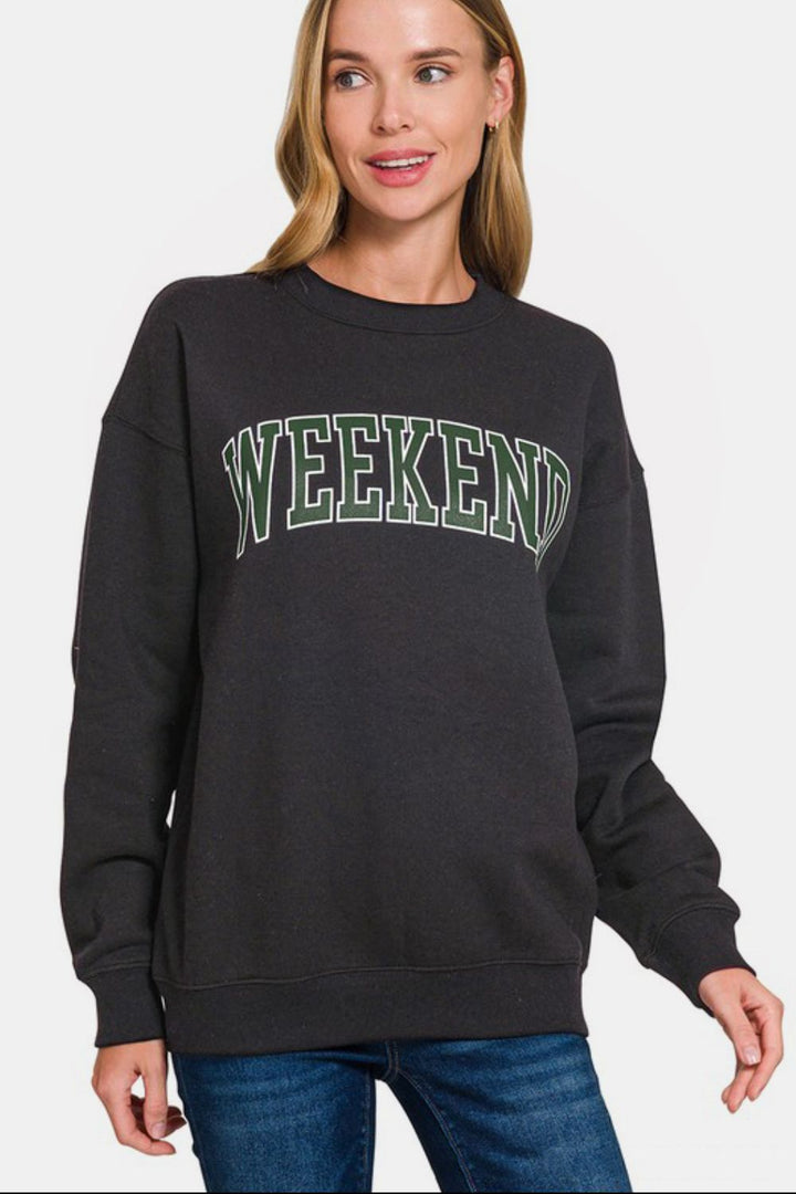 Zenana WEEKEND Round Neck Dropped Shoulder Sweatshirt-Trendsi-Black-S-[option4]-[option5]-[option6]-[option7]-[option8]-Shop-Boutique-Clothing-for-Women-Online