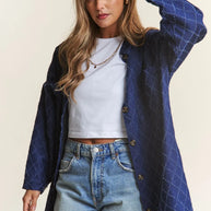 J.NNA Rhombus Stitched Button Up Denim Shacket-Womens Outerwear/Shacket-Trendsi-[option4]-[option5]-[option6]-[option7]-[option8]-Shop-Boutique-Clothing-for-Women-Online