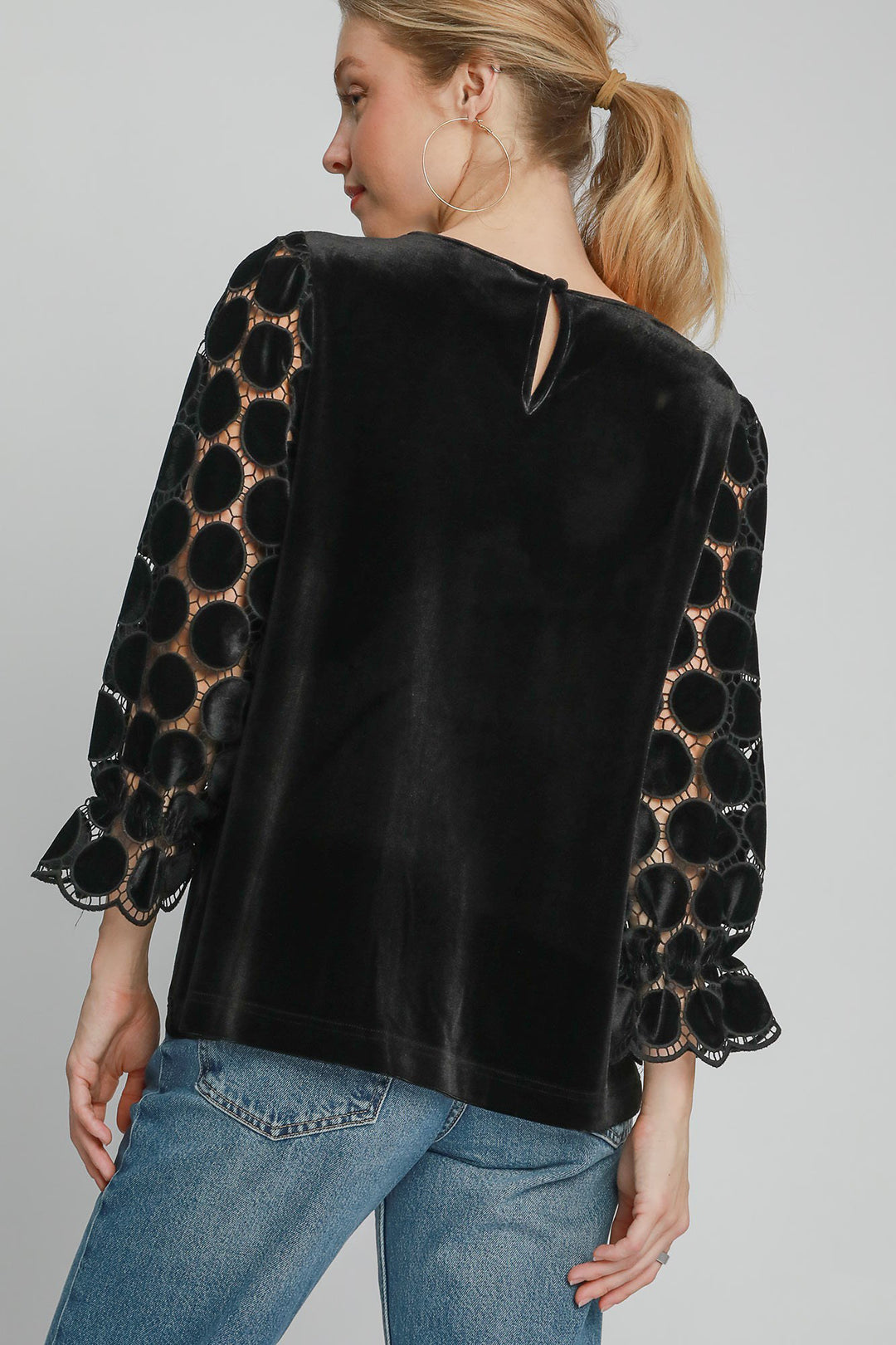 Umgee Polka Dot Lace Long Sleeve Round Neck Blouse-Trendsi-[option4]-[option5]-[option6]-[option7]-[option8]-Shop-Boutique-Clothing-for-Women-Online