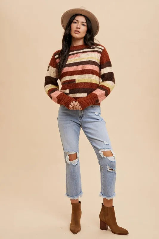 Annie Wear Color Block Round Neck Long Sleeve Sweater-Sweaters-Trendsi-[option4]-[option5]-[option6]-[option7]-[option8]-Shop-Boutique-Clothing-for-Women-Online