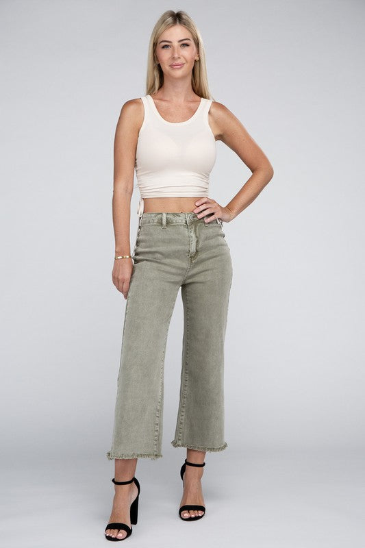 Zenana Acid Washed High Waist Frayed Hem Straight Pants-ZENANA-[option4]-[option5]-[option6]-[option7]-[option8]-Shop-Boutique-Clothing-for-Women-Online