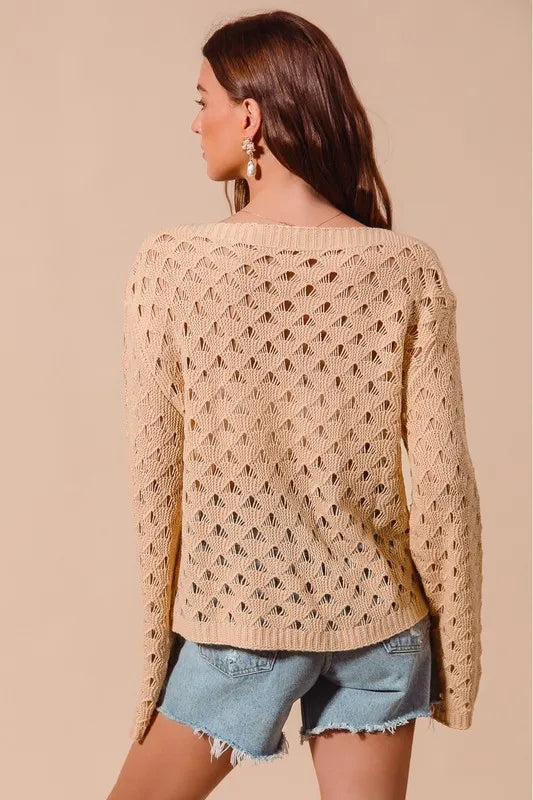 SO ME Geometric Pattern Open Knit Lightweight Sweater-Sweaters-Trendsi-[option4]-[option5]-[option6]-[option7]-[option8]-Shop-Boutique-Clothing-for-Women-Online
