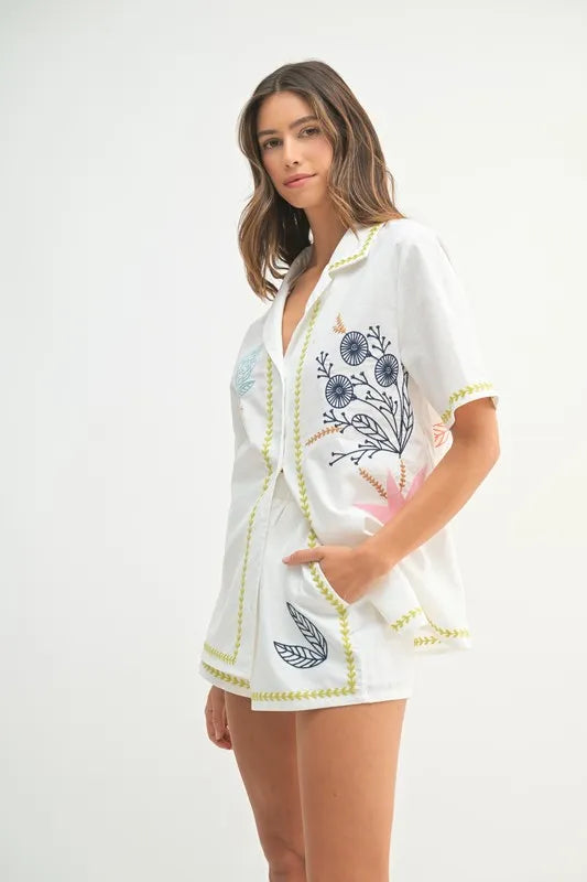 MABLE Embroidered Button Down Shirt and Shorts Set-Sets-Trendsi-[option4]-[option5]-[option6]-[option7]-[option8]-Shop-Boutique-Clothing-for-Women-Online