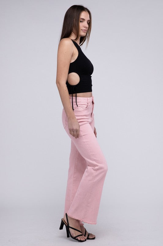 Zenana Acid Washed Frayed Cutoff Hem Straight Wide Pants-ZENANA-[option4]-[option5]-[option6]-[option7]-[option8]-Shop-Boutique-Clothing-for-Women-Online