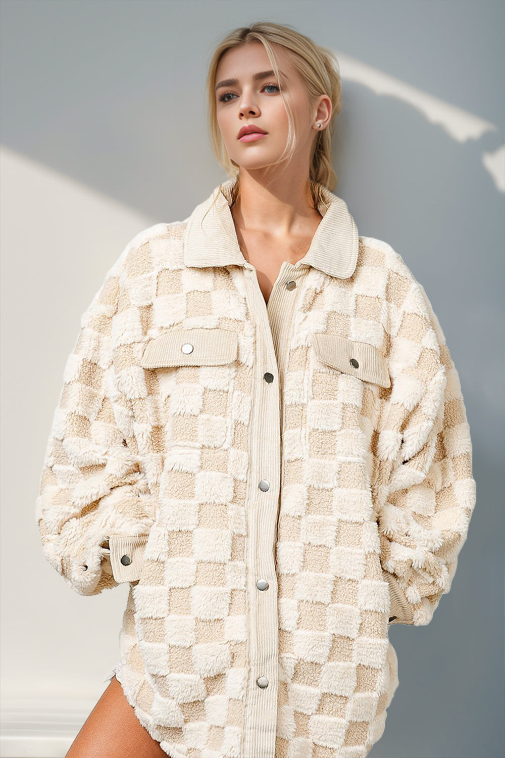 Double Take Button Up Fuzzy Checkered Shacket-Trendsi-Cream-S-[option4]-[option5]-[option6]-[option7]-[option8]-Shop-Boutique-Clothing-for-Women-Online