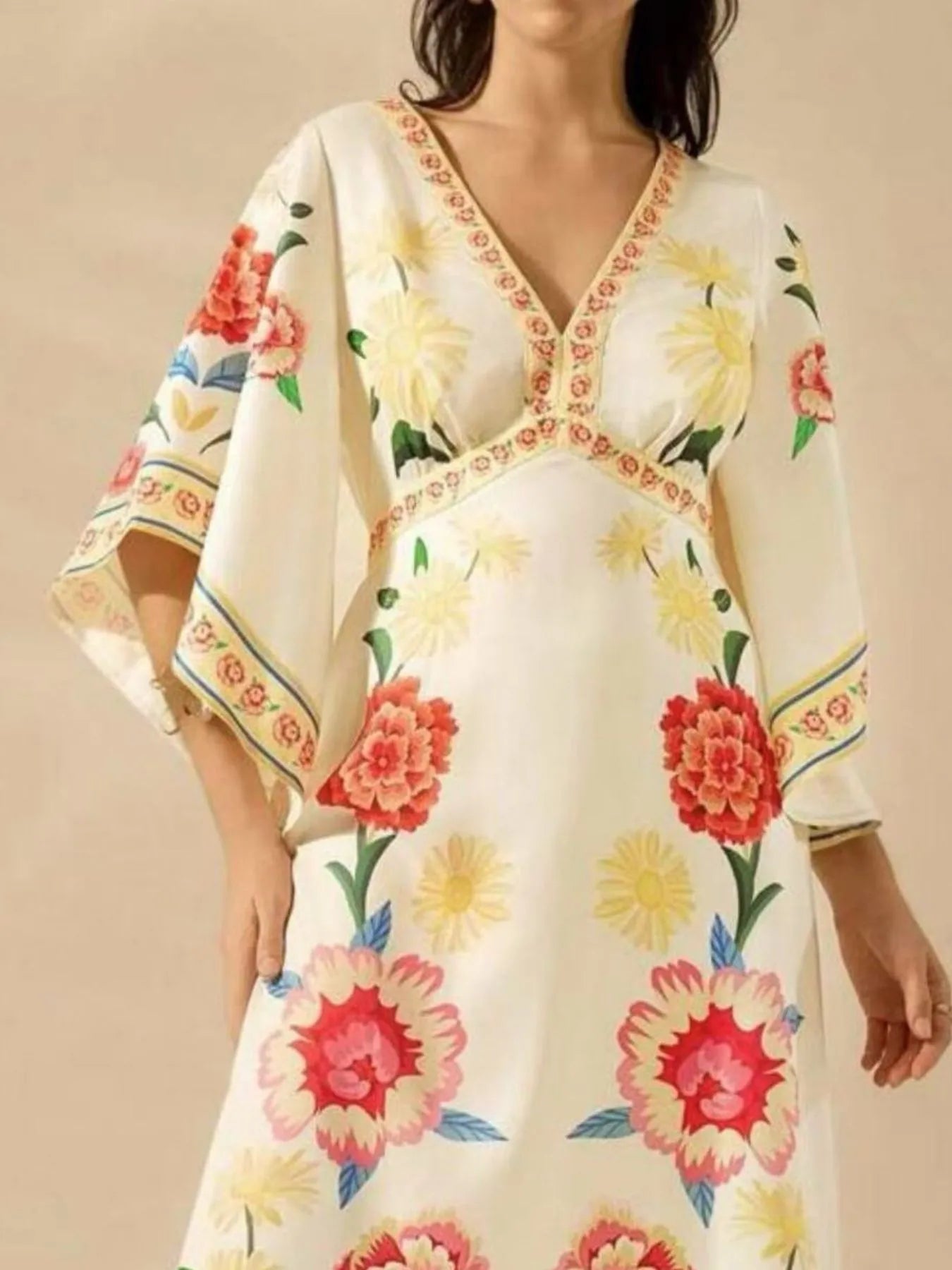 Palm Print V-Neck Midi Dress-Dresses-Trendsi-[option4]-[option5]-[option6]-[option7]-[option8]-Shop-Boutique-Clothing-for-Women-Online