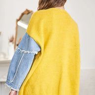 ADORA Full Size Frayed Denim Sleeve Sweater Cardigan-Coats & Jackets-Trendsi-[option4]-[option5]-[option6]-[option7]-[option8]-Shop-Boutique-Clothing-for-Women-Online