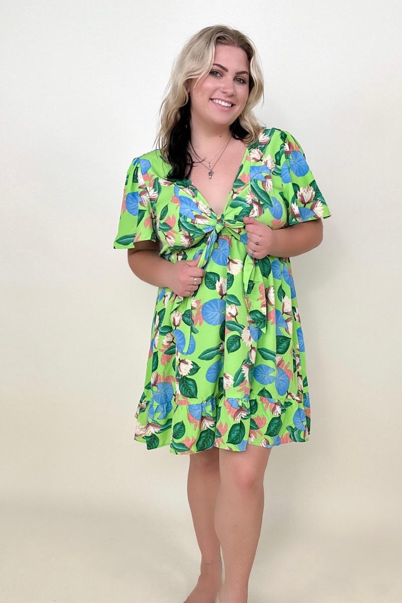 Gigio Tropical Print Flutter Sleeve Mini Dress-Mini Dresses-Kiwidrop-[option4]-[option5]-[option6]-[option7]-[option8]-Shop-Boutique-Clothing-for-Women-Online