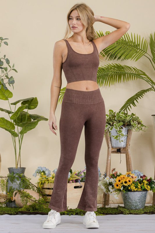 Stone Washed Ribbed Yoga Pants-Yelete-[option4]-[option5]-[option6]-[option7]-[option8]-Shop-Boutique-Clothing-for-Women-Online