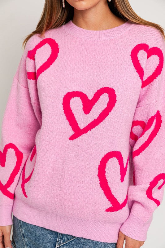 Long Sleeve Round Neck Heart Printed Sweater-LE LIS-[option4]-[option5]-[option6]-[option7]-[option8]-Shop-Boutique-Clothing-for-Women-Online
