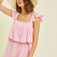 Gauze Square Neck Romper with Mini Ruffles on the Shoulder in Pink-Womens-Ave Shops-[option4]-[option5]-[option6]-[option7]-[option8]-Shop-Boutique-Clothing-for-Women-Online
